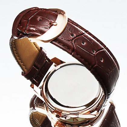 Пара Водонепроницаемый Стиль PU аналоговые кварцевые наручные часы (коричневый)