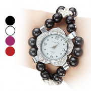 Пластиковые аналогового женские кварцевые часы браслет с жемчугом (разных цветов)