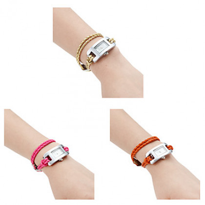 плетеные веревки женщин стиль Кожа PU группа аналоговые кварцевые часы браслет (разных цветов)