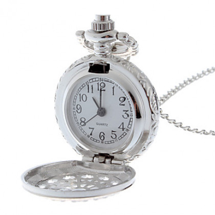 Полые обложка женского серебряного сплава кварц ожерелье Аналоговые часы