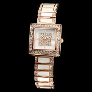Полный Diamante Женские квадратный узор Циферблат Стальной браслет кварцевые аналоговые наручные часы (разных цветов)