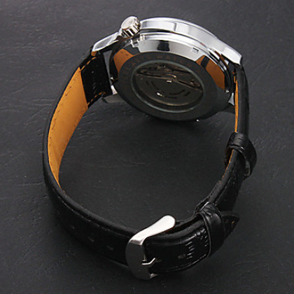 Повседневный стиль механический аналог PU наручные часы (черный)