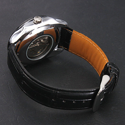 Повседневный стиль механический аналоговый PU наручные часы (черный)