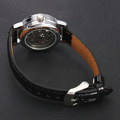 Повседневный стиль PU женщин Аналоговые механические наручные часы (черный)