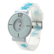 простые круглые силиконовые женщины стиль аналоговые кварцевые наручные часы (белый)