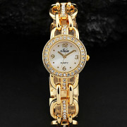 Простой белый женщин кристаллические золото Циферблат серебряный сплав браслет Кварцевые часы