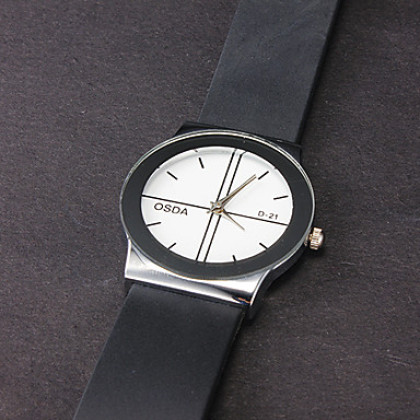 Простой белый женский циферблат черный PU Группа Кварцевые аналоговые наручные часы