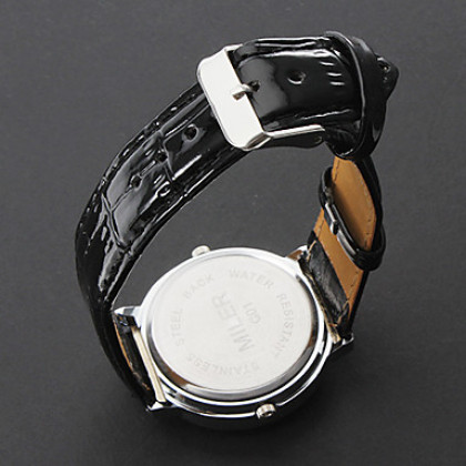PU женщин Аналоговые кварцевые наручные часы (2 часовых поясов, Черный)