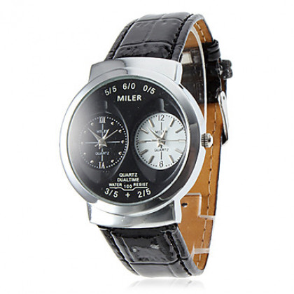 PU женщин Аналоговые кварцевые наручные часы (2 часовых поясов, Черный)