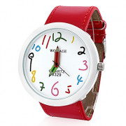 PU женщин Аналоговые кварцевые наручные часы (красный)
