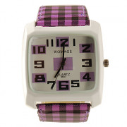 решетки стиль Кожа PU группы моды квадратное лицо запястье кварцевые часы - фиолетовый