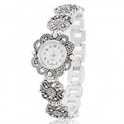 Ретро сплава женщин аналоговые кварцевые часы браслет (серебро)