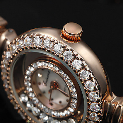 Роллинг Алмазный женские набора стали аналоговые кварцевые часы браслет (золото)