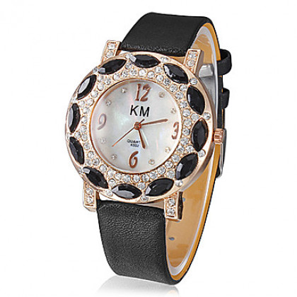 Роскошные женские Diamante набора PU Группа Кварцевые аналоговые наручные часы (разных цветов)