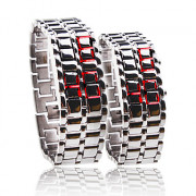 серебристой металлической ленты цифровой лавы стиль железа спорта пару красный светодиод безликих наручные часы