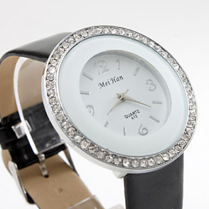 серебряный женский корпус часов стиль Кожа PU аналоговые кварцевые наручные часы с кристаллами (разных цветов)
