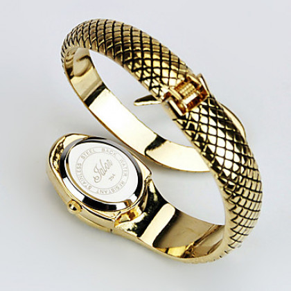 Serpentine Кристалл Женские золотые Silver Black сплава группы аналоговые кварцевые часы браслет
