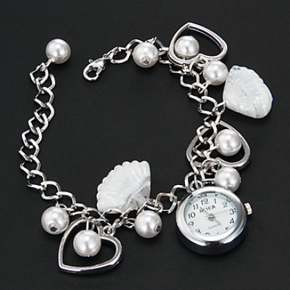 Shell Женские Серебряный кулон сплава группы кварцевые аналоговые часы браслет