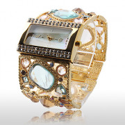 Шикарные женские золотистые часы-браслет со стразами