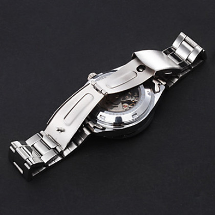 Slide Rule Мужская двухслойные прозрачные метал группы аналоговых Механические наручные часы спорта серебряный и черный