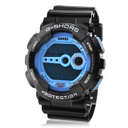 Спортивные цифровые мультифункциональные наручные часы унисекс с черным силиконовым ремешком и синим циферблатом