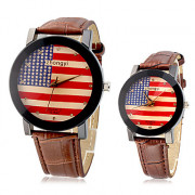 США пары флага шаблон PU Аналоговые кварцевые наручные часы (разные цвета полоса)