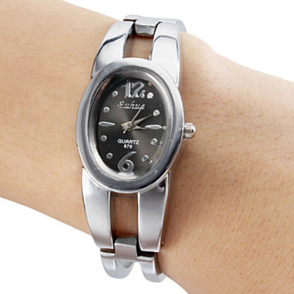Сталь Женские аналоговые кварцевые часы браслет (серебро)