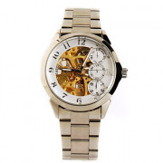 Стальной браслет скелет механические наручные часы со светящимися руки золотые + белый