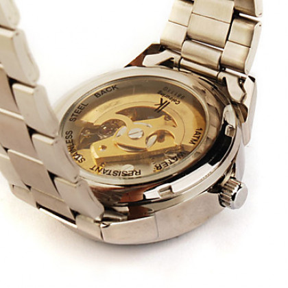 Стальной браслет скелет механические наручные часы со светящимися руки золотые + белый