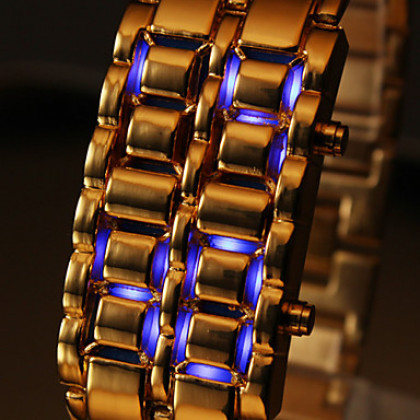 Стильные цифровые кварцевые наручные часы-браслет из нержавеющей стали - бронза - с синей LED подсветкой цифр (1 * CR2016)