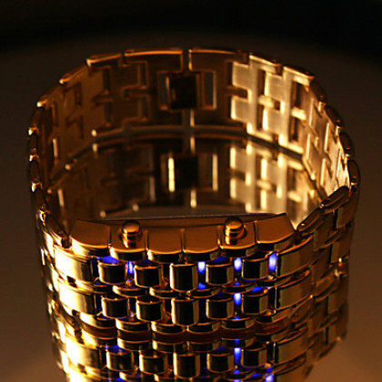 Стильные цифровые кварцевые наручные часы-браслет из нержавеющей стали - бронза - с синей LED подсветкой цифр (1 * CR2016)