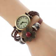 Стильные женские аналоговые кварцевые часы-браслет с ремешком из кожзама (коричневые)
