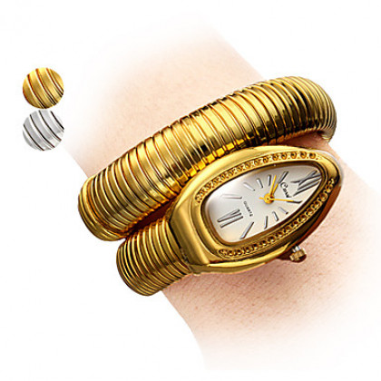 Styish Змея шаблон Женские стали аналоговые кварцевые часы браслет (золото)