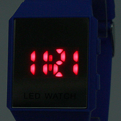 Цифровые LED часы с квадратным зеркальным циферблатом и резиновым ремешком (разные цвета)