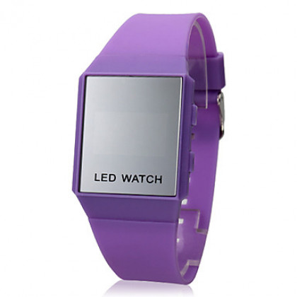 Цифровые LED часы с квадратным зеркальным циферблатом и резиновым ремешком (разные цвета)