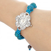 Цветочный образный Женские дела Синий Ткань группа Часы-браслет