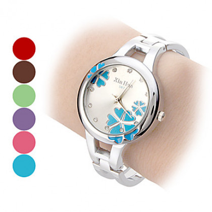 Цветочный узор Женские Круглый циферблат Стальной браслет кварцевые аналоговые часы браслет (разных цветов)