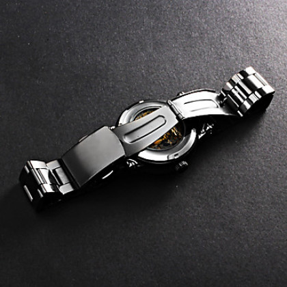 Цветочный узор женский черный циферблат Сталь Аналоговый Авто-механические наручные часы (черные полосы)