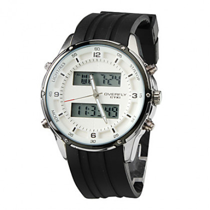 унисекс аналого-цифровых многофункциональных черный резиновый ремешок наручные часы (разные цвета диска)