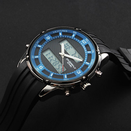 унисекс аналого-цифровых многофункциональных черный резиновый ремешок наручные часы (разные цвета диска)