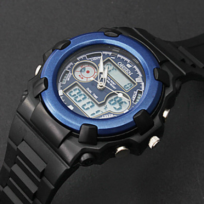 унисекс аналого-цифровых многофункциональных синий циферблат черный Резиновые наручные часы