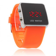 унисекс красный светодиод цифровые квадратном корпусе оранжевого силиконовой лентой наручные часы