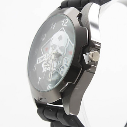 унисекс металлический диск дизайн силиконового аналоговые кварцевые наручные часы со скелетом (черный)