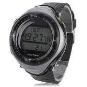 унисекс мульти-функциональный стиль солнечной энергии резиновые цифровые автоматические наручные часы (черный)