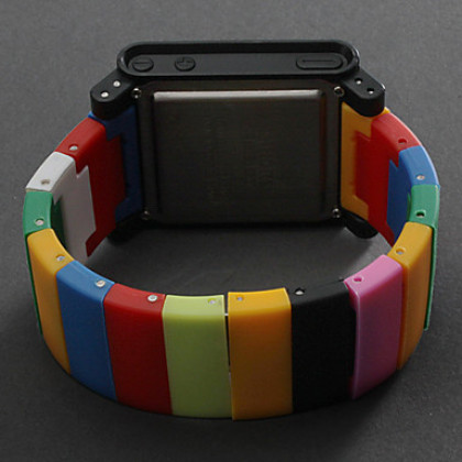 унисекс сенсорным ЖК-экраном цифровых многофункциональных красочные пластиковые ремешок наручные часы