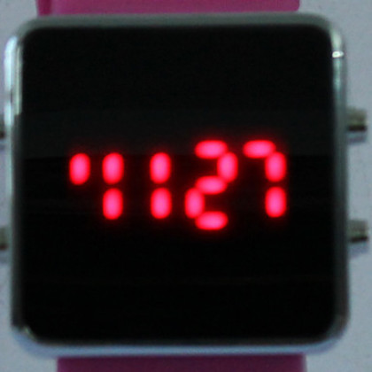 унисекс силиконовые спортивного стиля красный светодиод наручные часы (розовый)