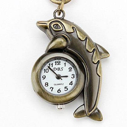 унисекс сплава аналоговые кварцевые часы брелок с дельфинами (бронза)
