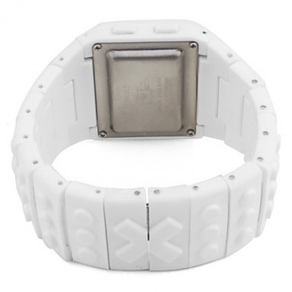 унисекс ЖК-цифровой блок кирпичей стиле резинкой наручные часы (белый)