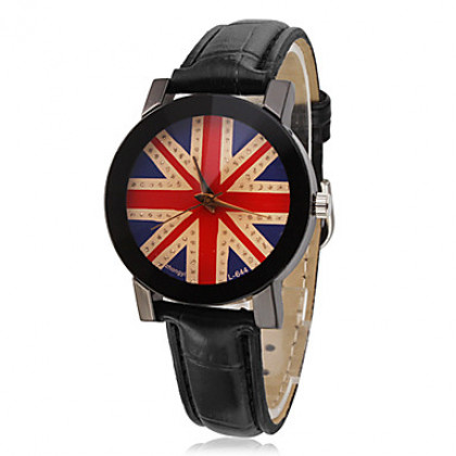 Великобритания пары флага шаблон PU Аналоговые кварцевые наручные часы (разные цвета полоса)