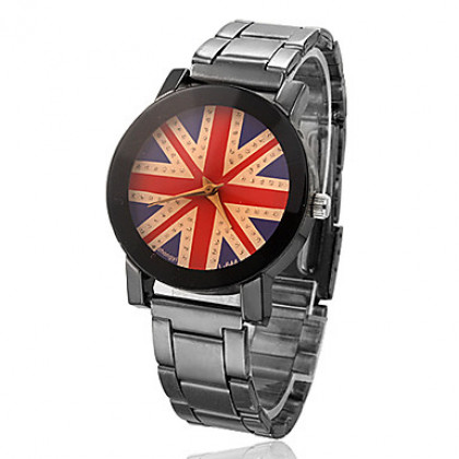 Великобритания пары флага стали аналоговые кварцевые наручные часы (черный)